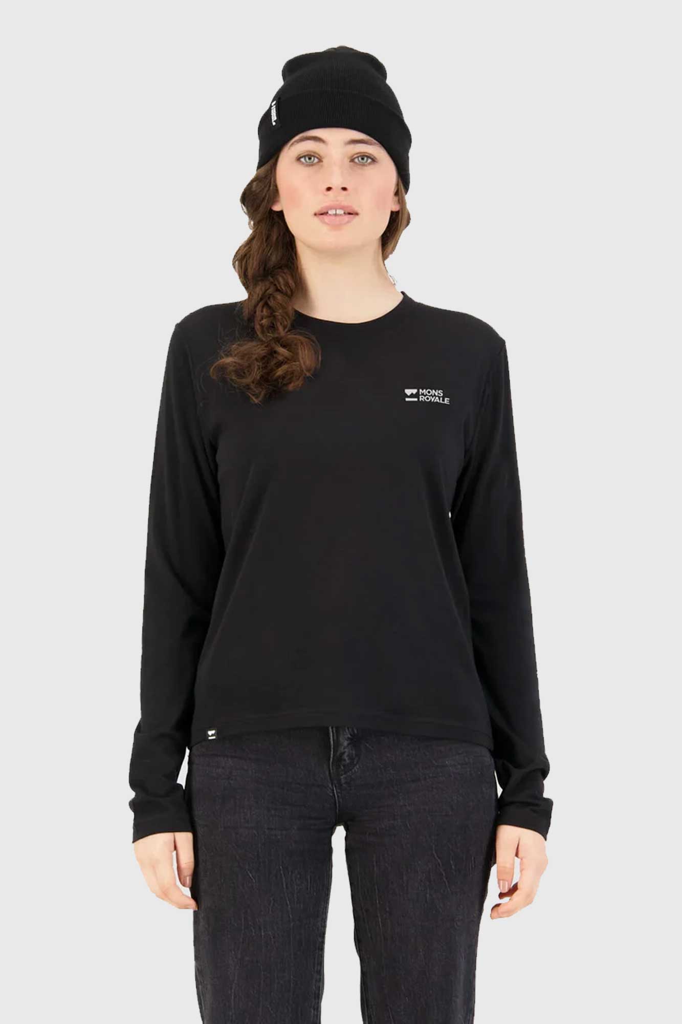 Mons Royale Womens Icon Relaxed Long Sleeve - Black